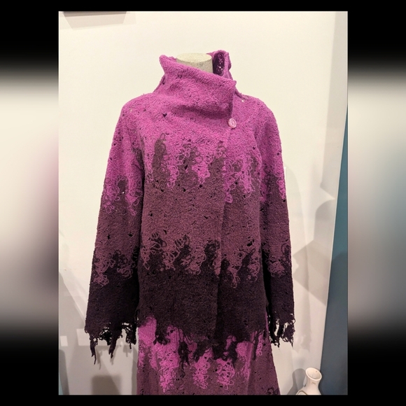 Simon Chang Vintage Designer Avant Garde Wool Skirt & Sweater Set Purple Sz L - Picture 9 of 17